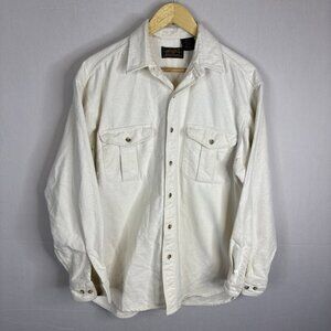 Eddie‎ Bauer Made In USA Cotton Fleece Shirt Jacket Cream Men’s Medium Vintage